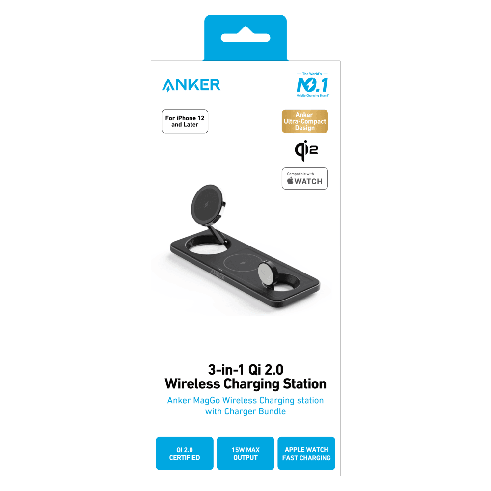 Anker Qi2 15W 3 in 1 MagGo Wireless Charging Station with 40W Charger by Anker