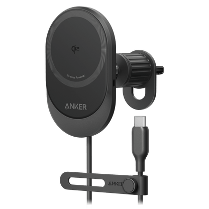 Anker Qi2 15W Sliding Vent Car Mount Charger with 25W Car Charger-Black by Anker