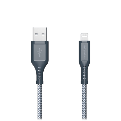 Ventev Braided USB A to Apple Lightning High Speed 6 Foot Cable-Gray by Ventev