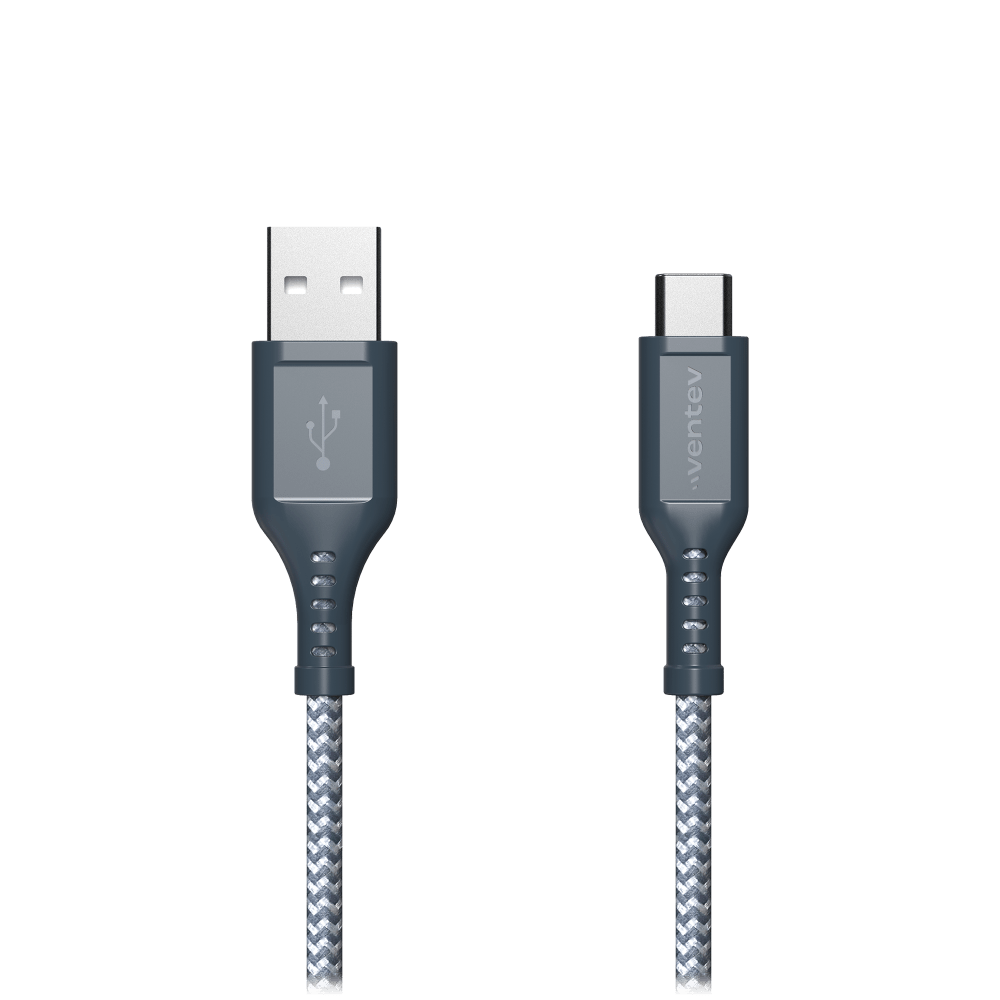 Ventev Braided USB A to USB C High Speed 6 Foot Cable-Gray by Ventev