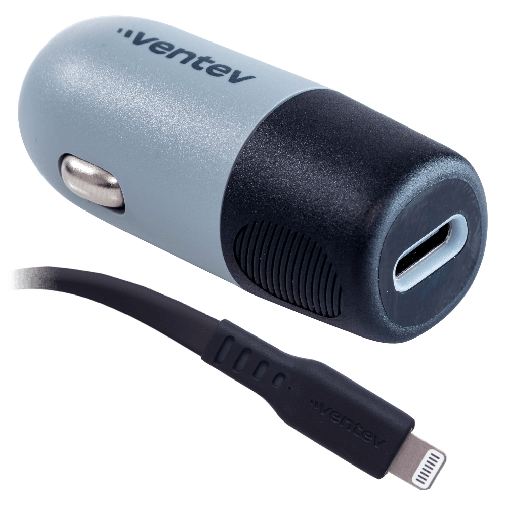 Ventev 20W ULTRAFAST USB C Universal Car Charger and USB C to Apple Lightning Cable-Gray by Ventev