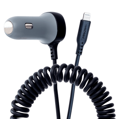 Ventev 27W ULTRAFAST Dual Car Charger with Apple Lightning Travel Cable-- by Ventev