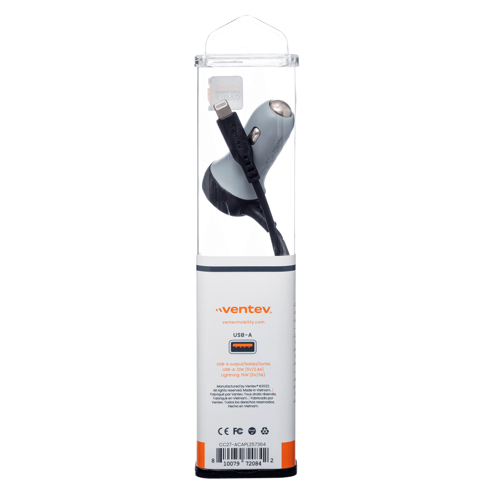 Ventev 27W ULTRAFAST Dual Car Charger with Apple Lightning Travel Cable-- by Ventev