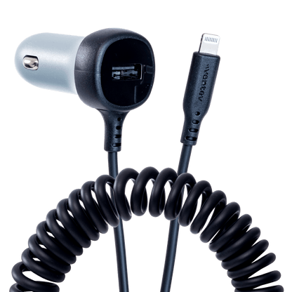 Ventev 27W ULTRAFAST Dual Car Charger with Apple Lightning Travel Cable-Gray