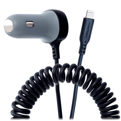 Ventev 27W ULTRAFAST Dual Car Charger with Apple Lightning Connected Travel Cable-Gray by Ventev