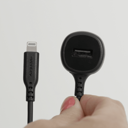 Ventev 27W ULTRAFAST Dual Car Charger with Apple Lightning Connected Travel Cable-Gray by Ventev