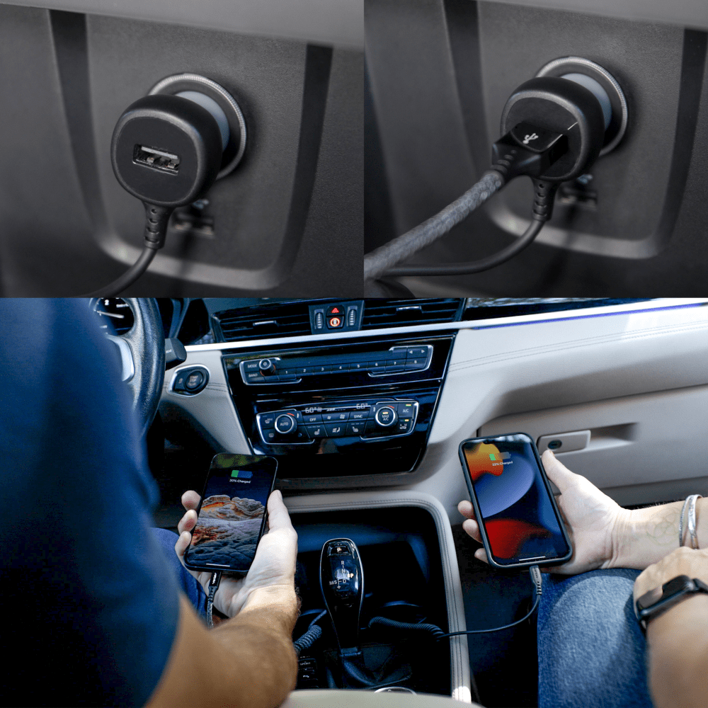 Ventev 27W ULTRAFAST Dual Car Charger with Apple Lightning Connected Travel Cable-Gray by Ventev