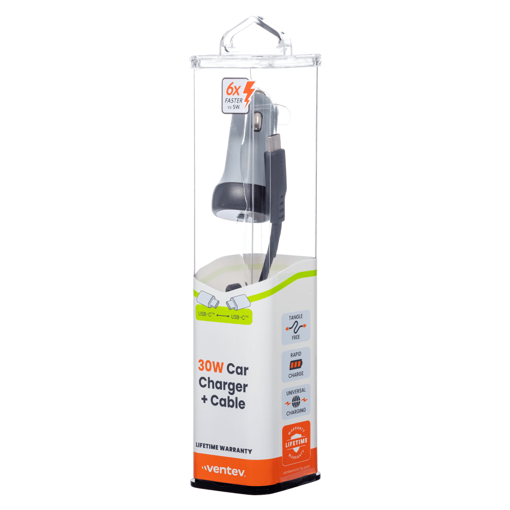 Ventev 30W USB C PPS Car Charger and USB C to USB C Cable-Gray by Ventev
