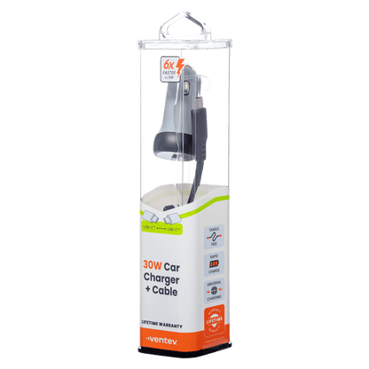 Ventev 30W USB C PPS Car Charger and USB C to USB C Cable-Gray by Ventev