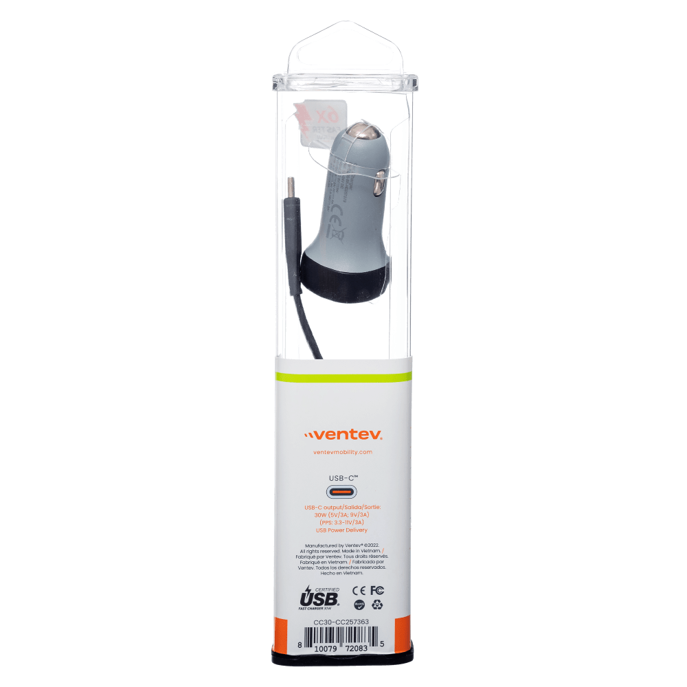 Ventev 30W USB C PPS Car Charger and USB C to USB C Cable-Gray by Ventev