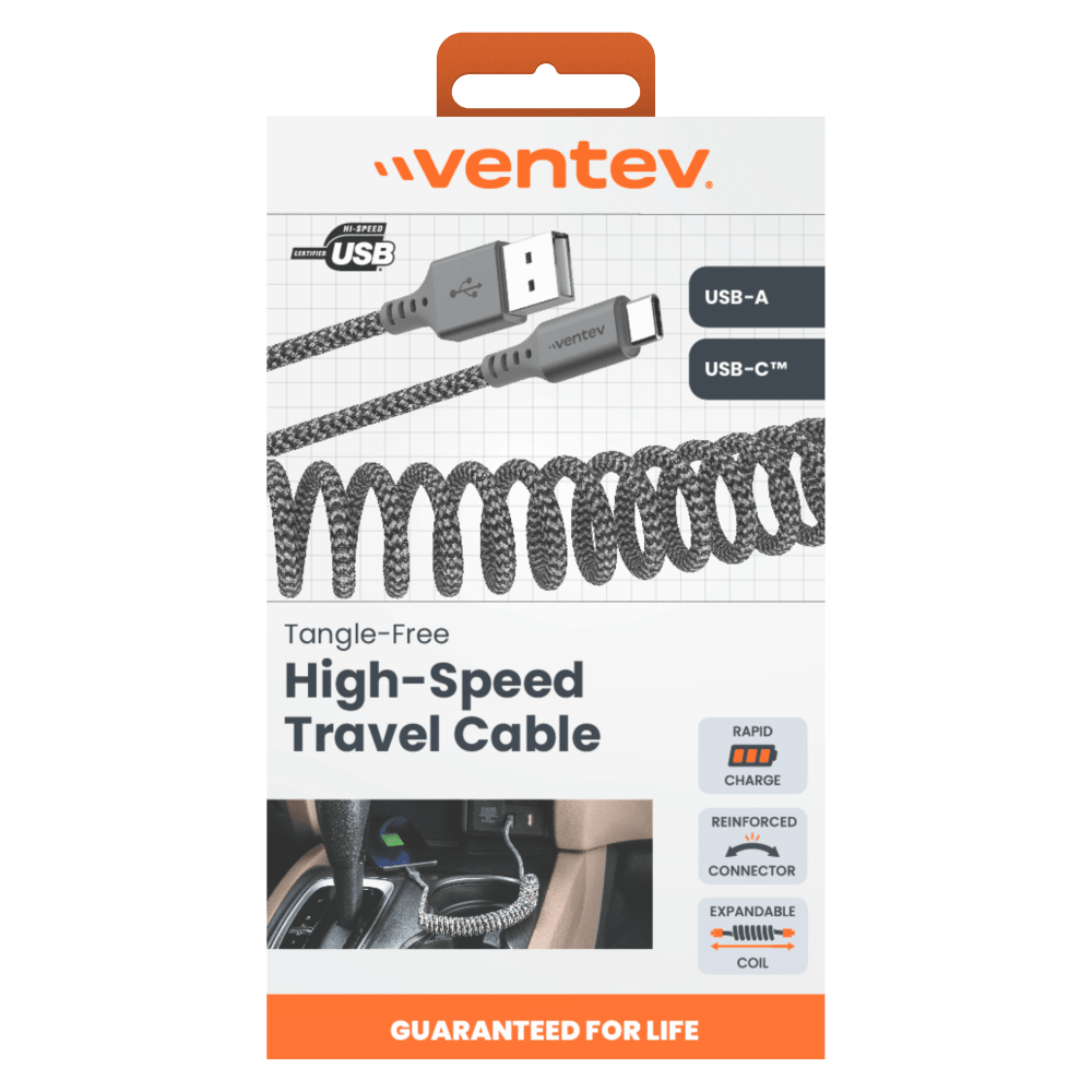 Ventev Helix USB A to USB C High Speed Travel 3 Foot Cable-Gray by Ventev