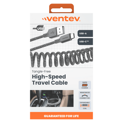 Ventev Helix USB A to USB C High Speed Travel 3 Foot Cable-Gray by Ventev