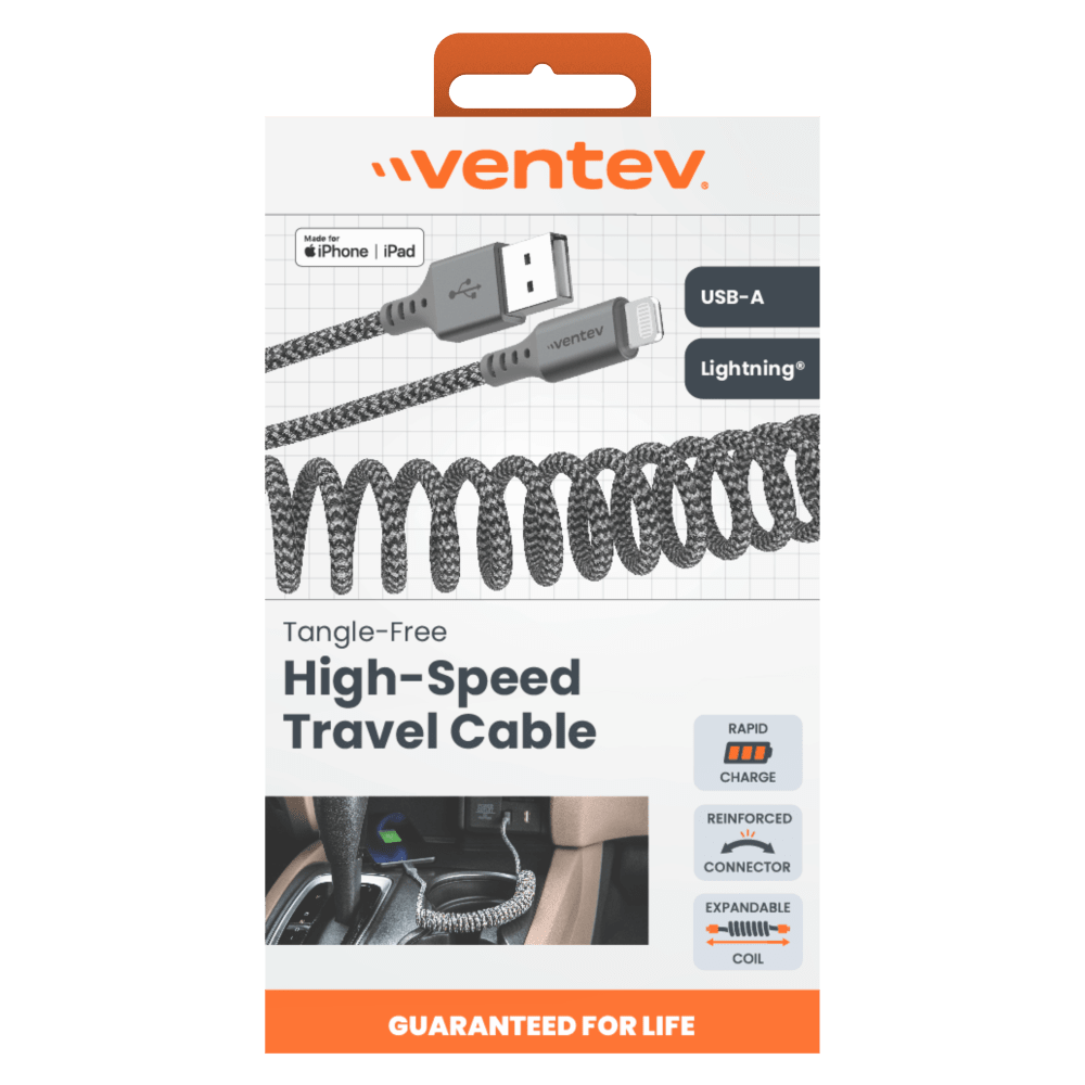 Ventev Helix USB A to Apple Lightning High Speed Travel 3 Foot Cable-Gray by Ventev