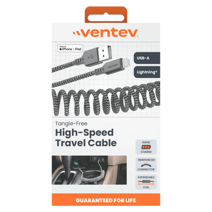 Ventev Helix USB A to Apple Lightning High Speed Travel 3 Foot Cable-Gray by Ventev