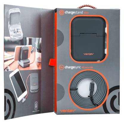 Ventev 3000c Micro USB Charge Stand & Portable Battery-Gray by Ventev