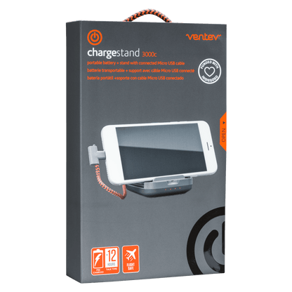 Ventev 3000c Micro USB Charge Stand & Portable Battery-Gray by Ventev