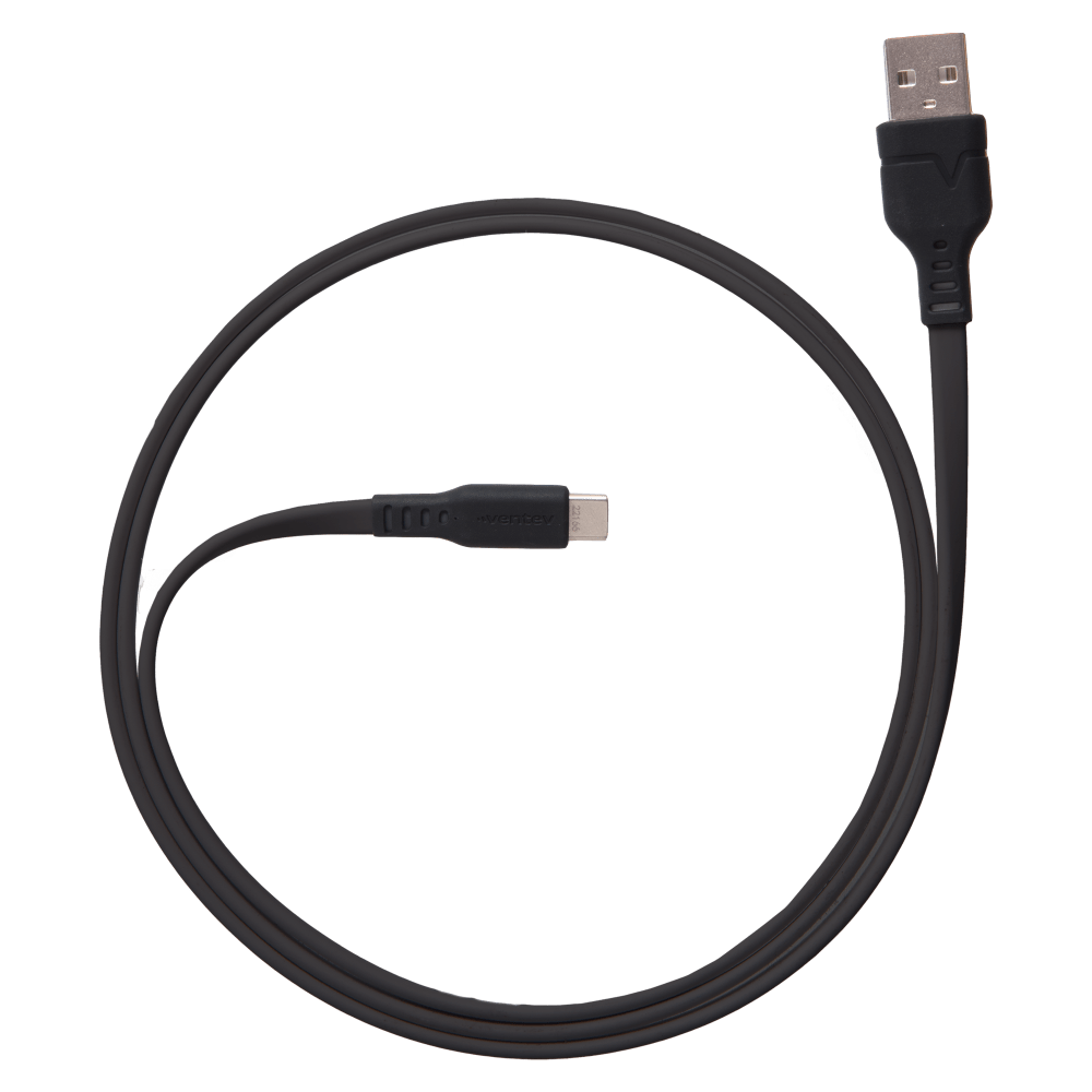 Ventev Flat USB A to USB C High Speed Tangle-Free 3 Foot Cable-Black
