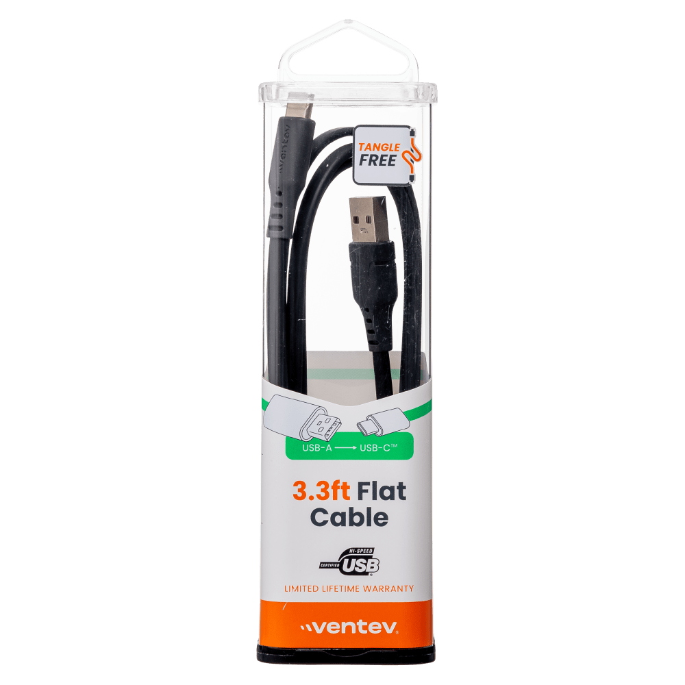 Ventev Flat USB A to USB C High Speed Tangle-Free 3 Foot Cable-- by Ventev