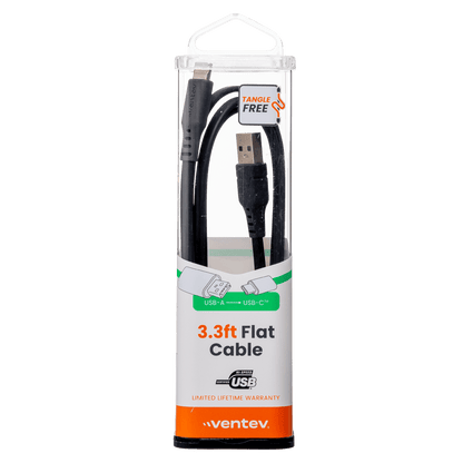 Ventev Flat USB A to USB C High Speed Tangle-Free 3 Foot Cable-- by Ventev