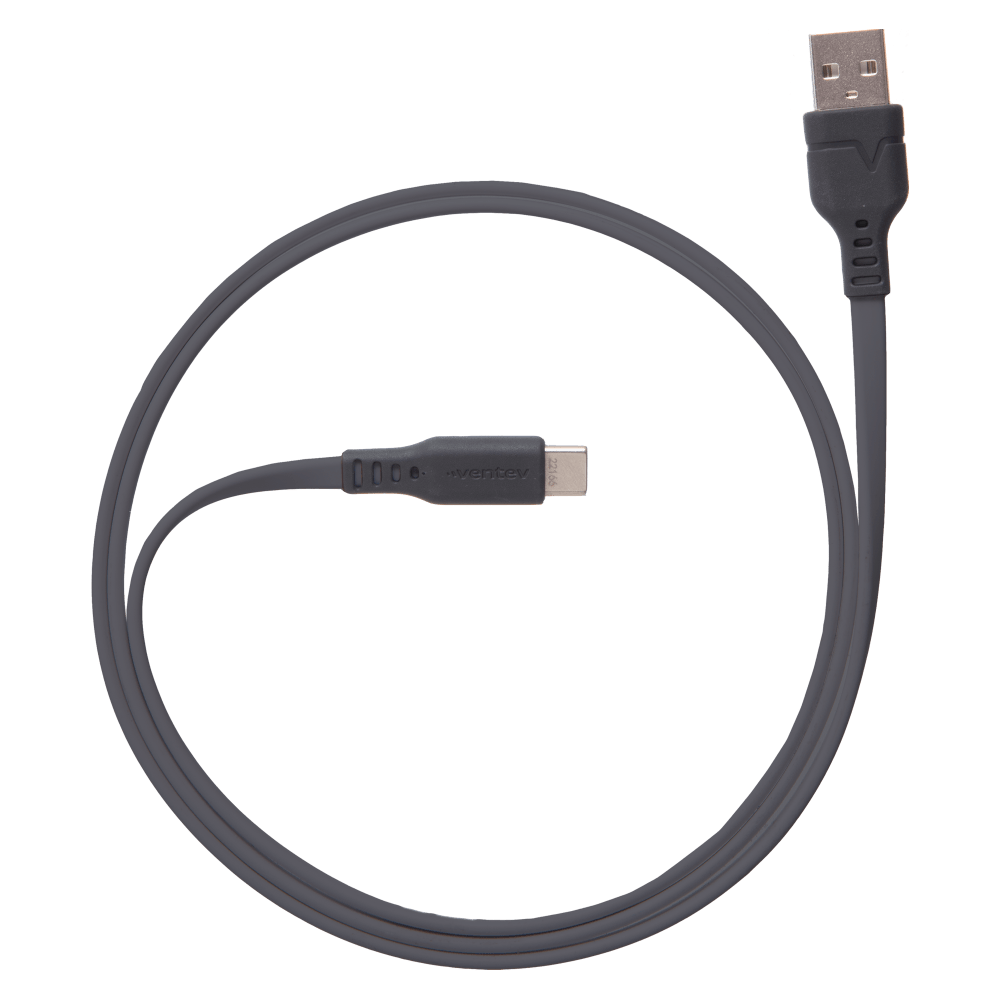 Ventev Flat USB A to USB C High Speed Tangle-Free 3 Foot Cable-Gray
