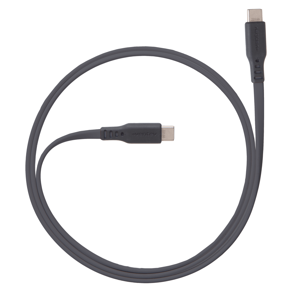 Ventev Flat USB C to USB C High Speed Tangle-Free 3 Foot Cable-Gray by Ventev