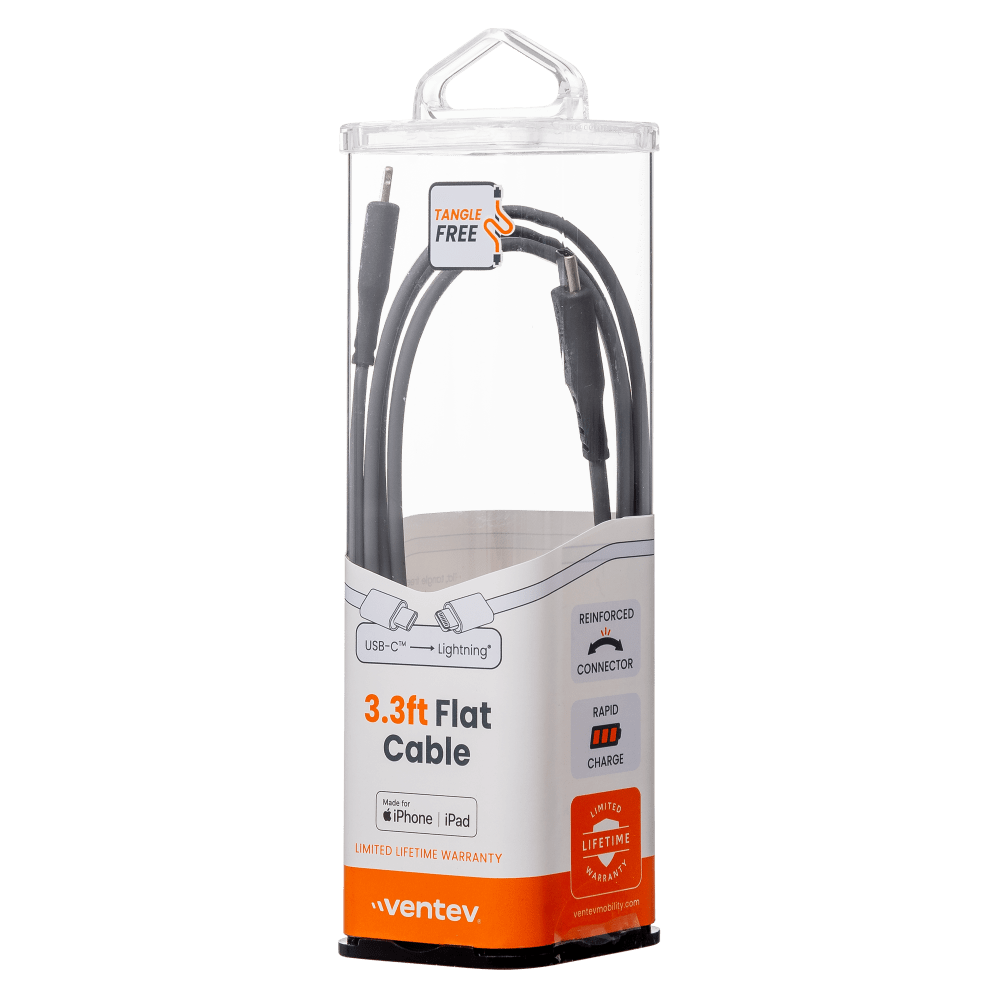 Ventev Flat USB C to Apple Lightning High Speed Tangle-Free 3 Foot Cable-- by Ventev