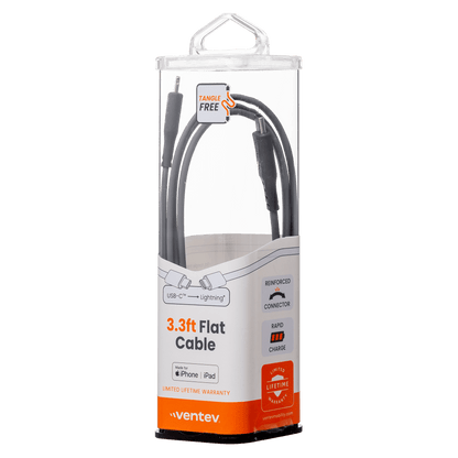 Ventev Flat USB C to Apple Lightning High Speed Tangle-Free 3 Foot Cable-- by Ventev