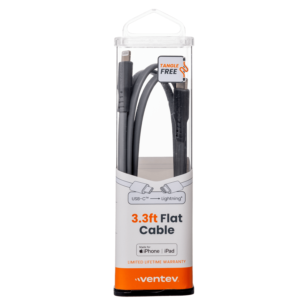Ventev Flat USB C to Apple Lightning High Speed Tangle-Free 3 Foot Cable-- by Ventev