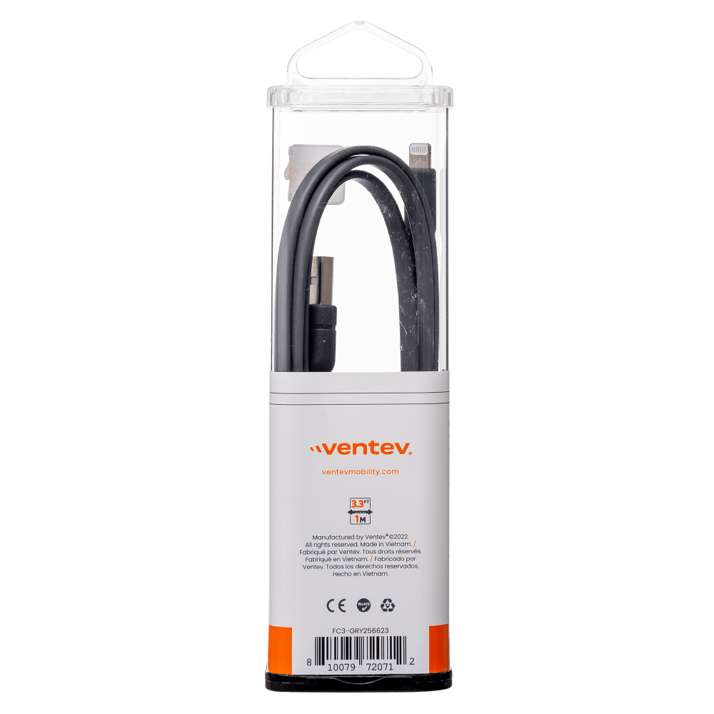 Ventev Flat USB A to Apple Lightning High Speed Tangle-Free 3 Foot Cable-- by Ventev
