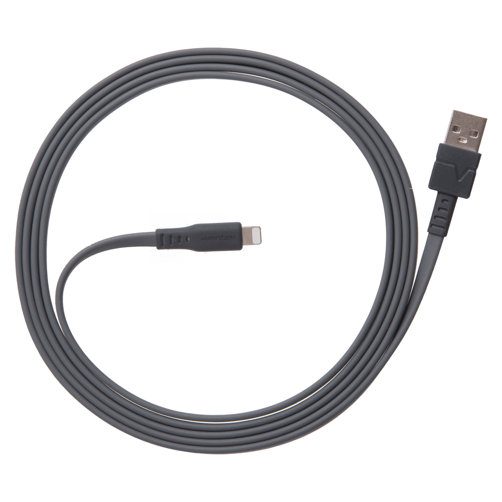 Ventev Flat USB A to Apple Lightning High Speed Tangle-Free 3 Foot Cable-Gray