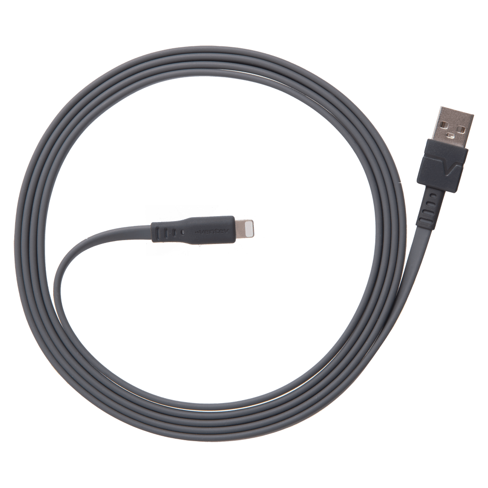 Ventev Flat USB A to Apple Lightning High Speed Tangle-Free 3 Foot Cable-Gray