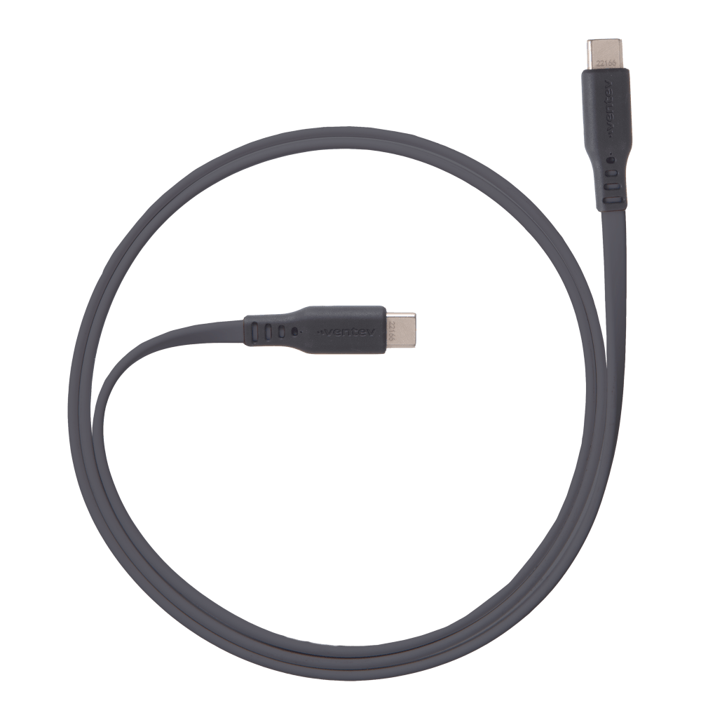 Ventev Flat USB C to USB C High Speed Tangle-Free 3 Foot Cable-Gray