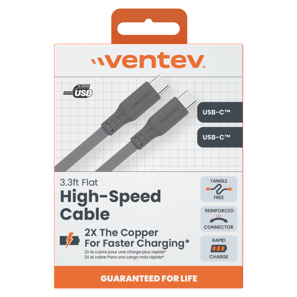 Ventev Flat USB C to USB C High Speed Tangle-Free 3 Foot Cable-- by Ventev