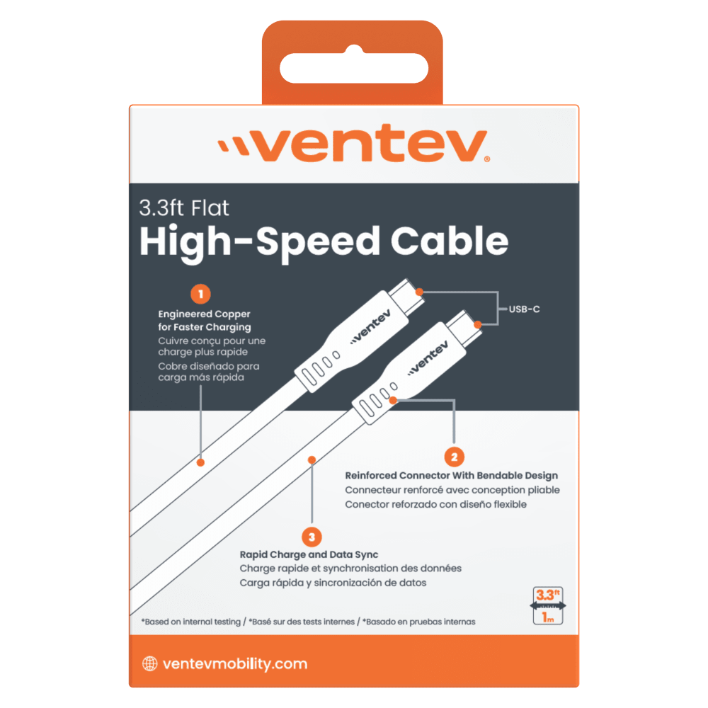 Ventev Flat USB C to USB C High Speed Tangle-Free 3 Foot Cable-- by Ventev