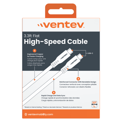 Ventev Flat USB C to USB C High Speed Tangle-Free 3 Foot Cable-- by Ventev