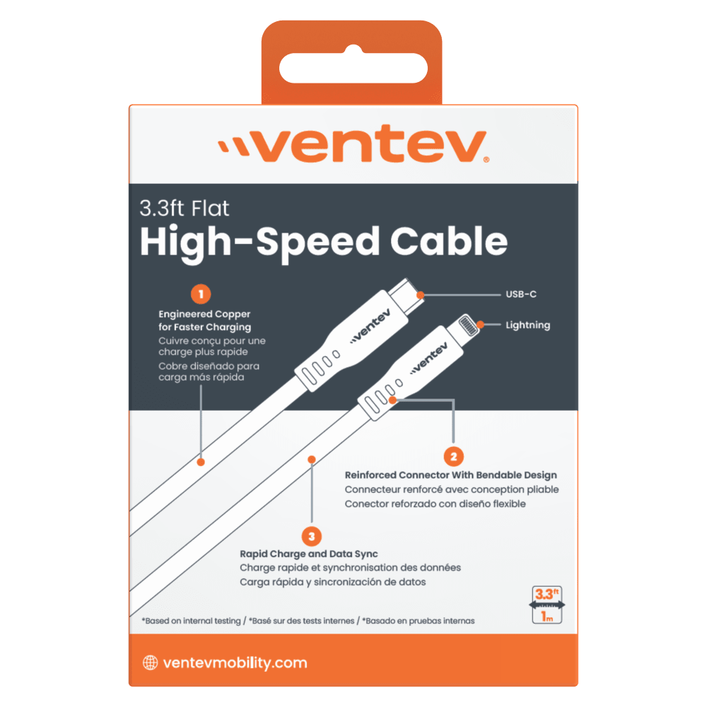 Ventev Flat USB C to Apple Lightning High Speed Tangle-Free 3 Foot Cable-- by Ventev