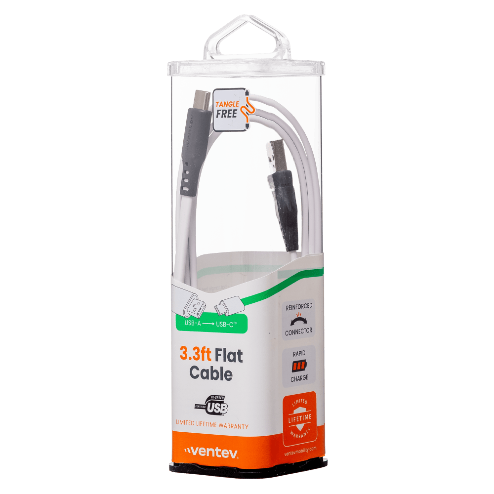 Ventev Flat USB A to USB C High Speed Tangle-Free 3 Foot Cable-- by Ventev