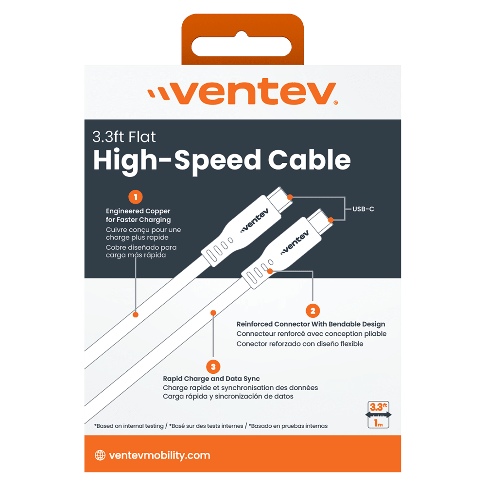 Ventev Flat USB C to USB C High Speed Tangle-Free 3 Foot Cable-- by Ventev