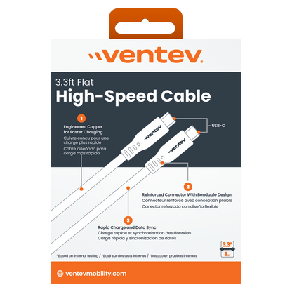 Ventev Flat USB C to USB C High Speed Tangle-Free 3 Foot Cable-- by Ventev