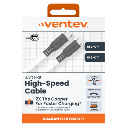 Ventev Flat USB C to USB C High Speed Tangle-Free 3 Foot Cable-- by Ventev