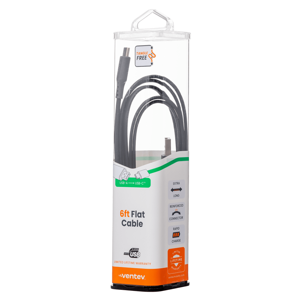 Ventev Flat USB A to USB C High Speed Tangle-Free 6 Foot Cable-- by Ventev