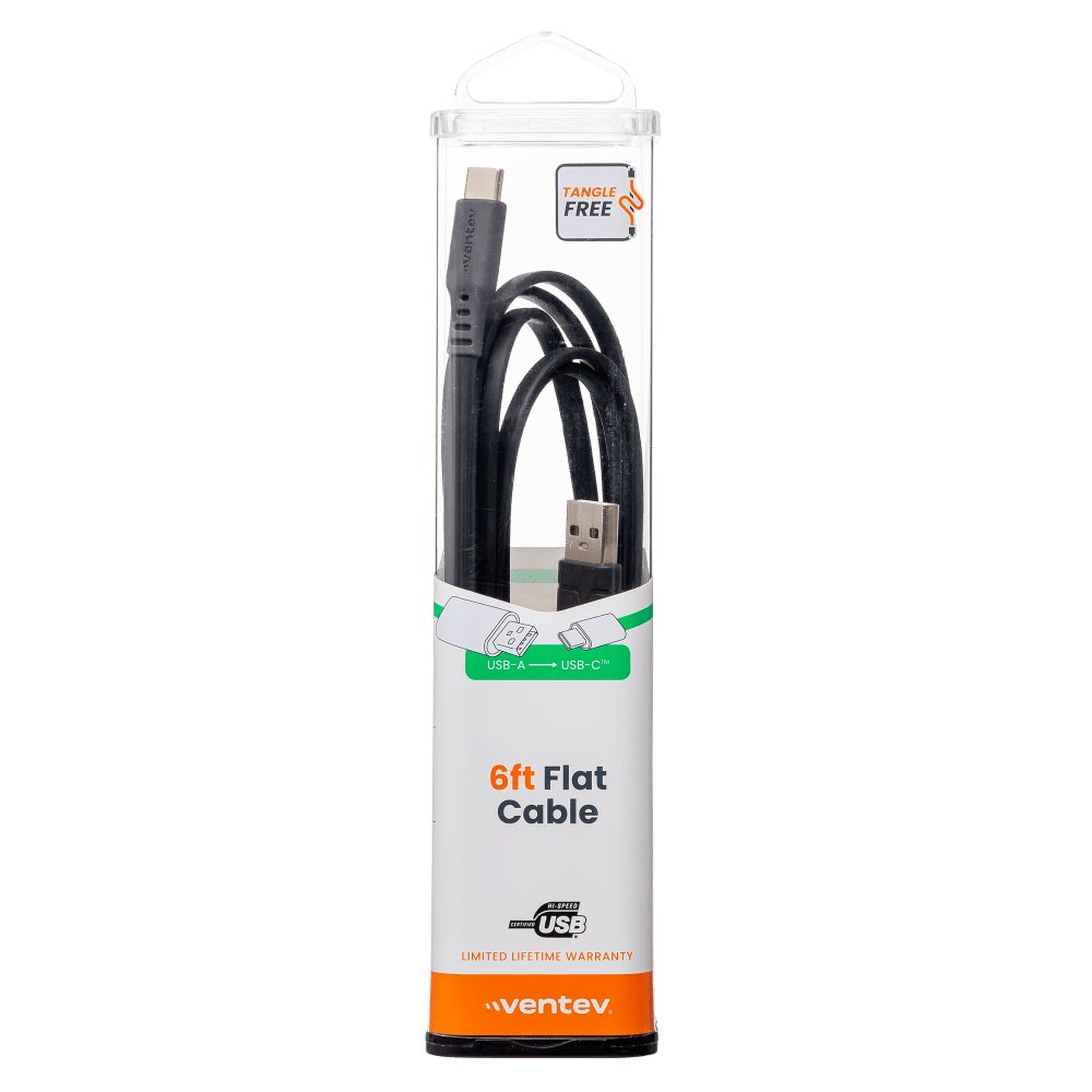 Ventev Flat USB A to USB C High Speed Tangle-Free 6 Foot Cable-- by Ventev