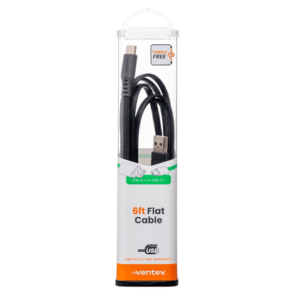 Ventev Flat USB A to USB C High Speed Tangle-Free 6 Foot Cable-- by Ventev
