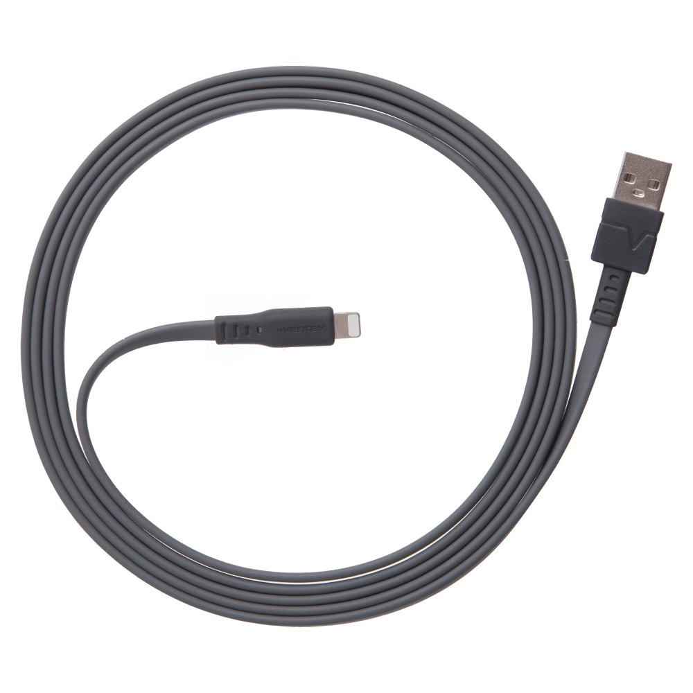 Ventev Flat USB A to Apple Lightning High Speed Tangle-Free 6 Foot Cable-Gray