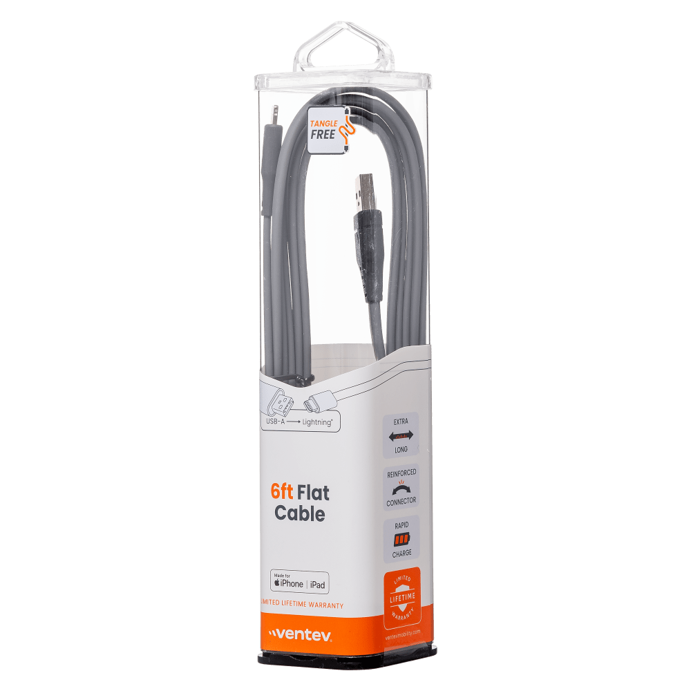Ventev Flat USB A to Apple Lightning High Speed Tangle-Free 6 Foot Cable-- by Ventev