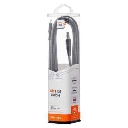 Ventev Flat USB A to Apple Lightning High Speed Tangle-Free 6 Foot Cable-- by Ventev