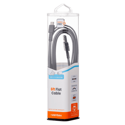 Ventev Flat USB A to Micro USB High Speed Tangle-Free 6 Foot Cable-Gray by Ventev