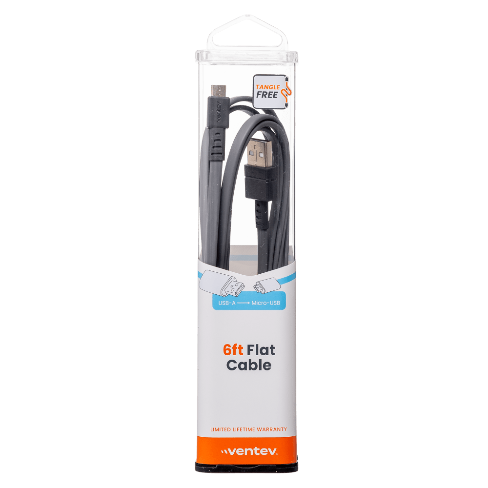 Ventev Flat USB A to Micro USB High Speed Tangle-Free 6 Foot Cable-Gray by Ventev