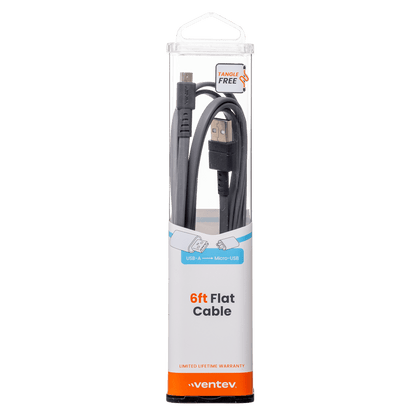Ventev Flat USB A to Micro USB High Speed Tangle-Free 6 Foot Cable-Gray by Ventev