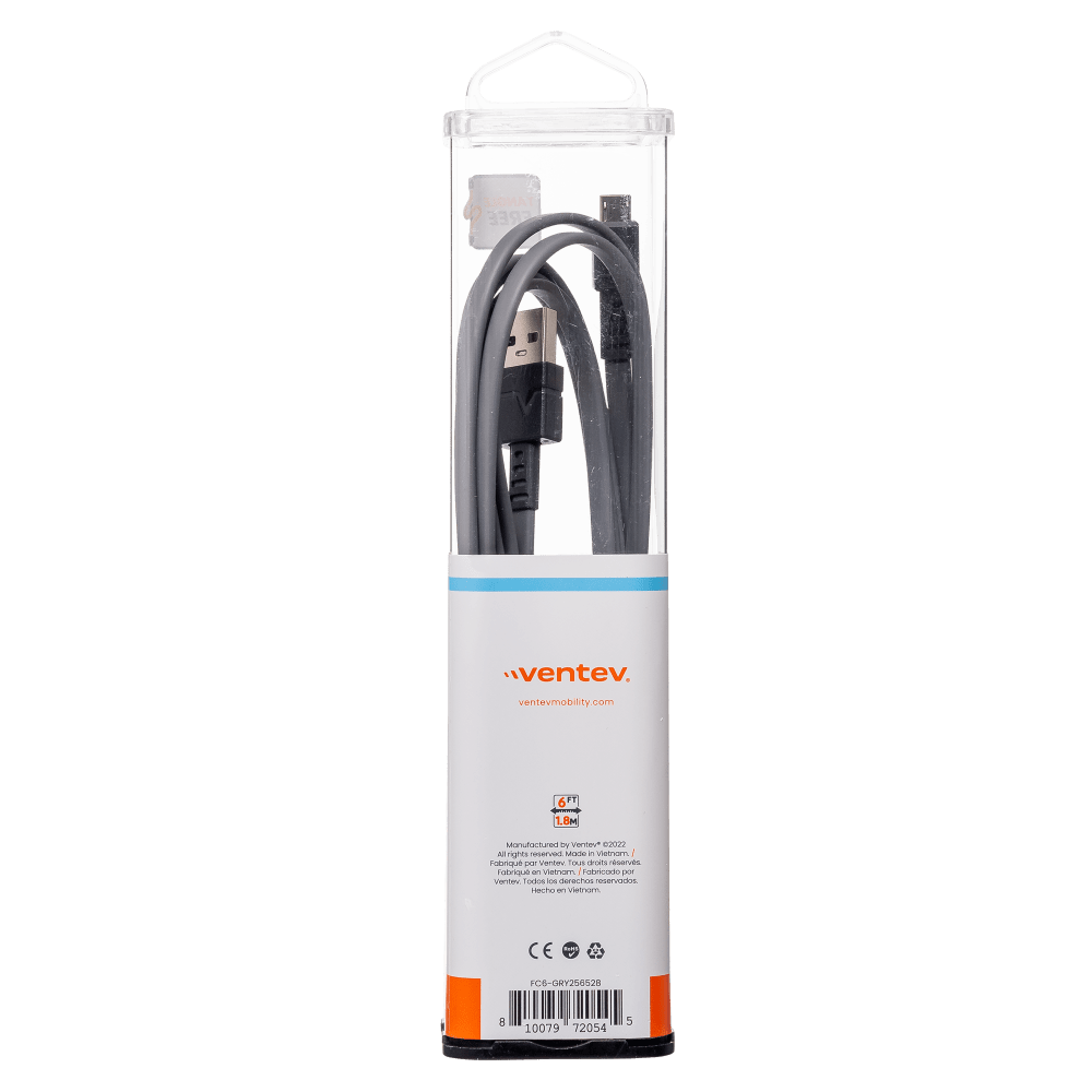 Ventev Flat USB A to Micro USB High Speed Tangle-Free 6 Foot Cable-Gray by Ventev